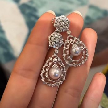 Geometrijski dizajn naušnica s cirkonima i perlama, bakrena osnova s elektroplatiranjem, za žene