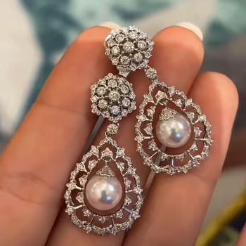 Geometrijski dizajn naušnica s cirkonima i perlama, bakrena osnova s elektroplatiranjem, za žene