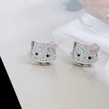 Ženske bakrene naušnice s mačkom — sladak dizajn, elektroplatirani premaz