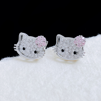 Ženske bakrene naušnice s mačkom — sladak dizajn, elektroplatirani premaz