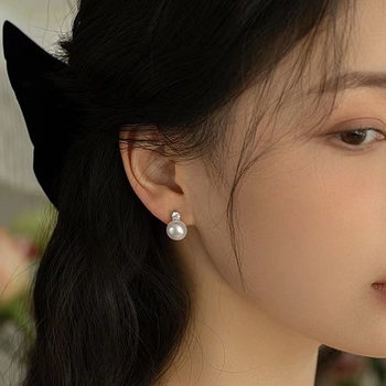 Női réz fülbevalók gyöngybeültetéssel és moissanittel, geometriai kialakítás Chanel-stílusban, Disifanhua