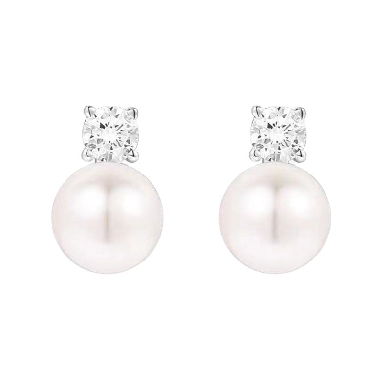 Női réz fülbevalók gyöngybeültetéssel és moissanittel, geometriai kialakítás Chanel-stílusban, Disifanhua