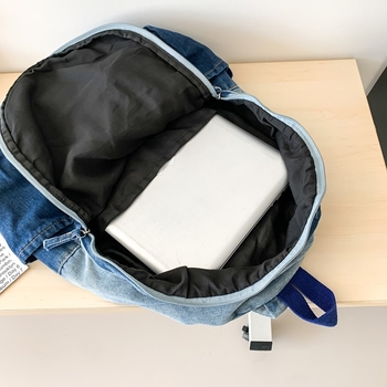 Denim hátizsák laptophoz, uniszex, utcai stílus, lélegző, kapacitás 20 L alatt, belső nylon bélés, görbült vállpántok