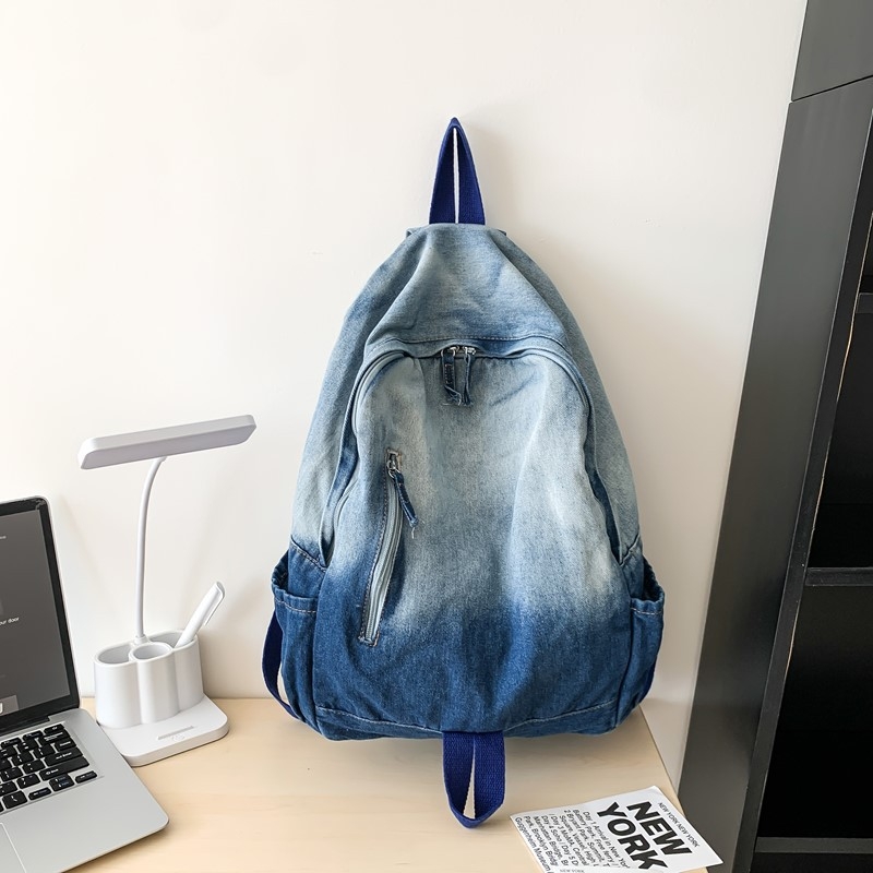 Denim hátizsák laptophoz, uniszex, utcai stílus, lélegző, kapacitás 20 L alatt, belső nylon bélés, görbült vállpántok