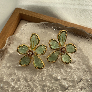 Bakreni naušnice u obliku cvijeta s kamenčićima, 925 srebrne iglice za uho, proljeće 2025