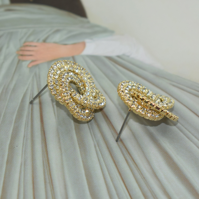 TECAN Geometrijski naušnici s Rhinestones, iglice od nehrđajućeg čelika, elektropalirane završne obrade