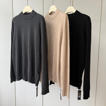 Мъжки безшевен кашмирен пуловер с кръгло деколте, дълги ръкави, свободен силует