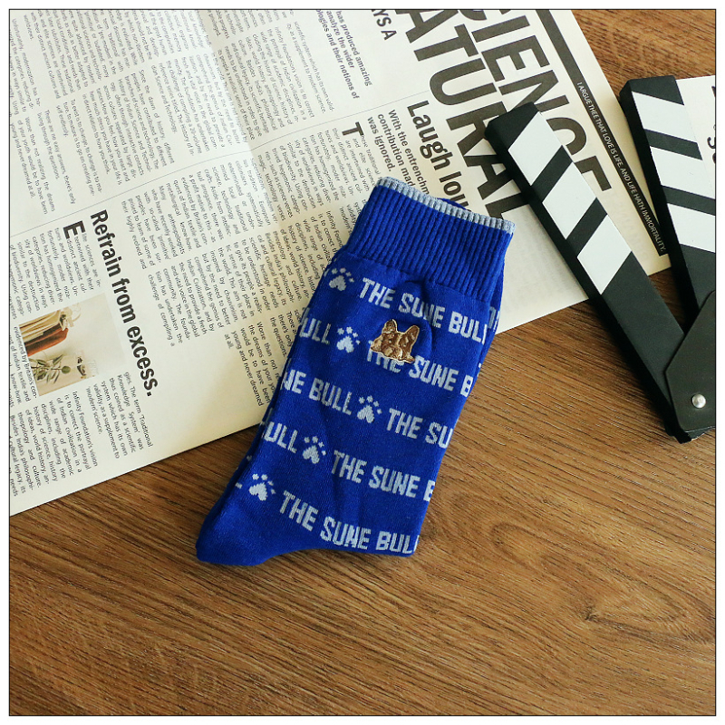 Dámske ponožky z bavlneného terry, vysoký strih, hrubé, s vyšívaným motívom psa, 70–80% bavlna, na zimu a jar