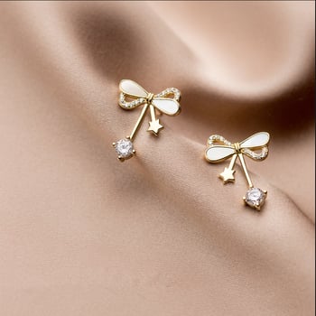 Naušnice s mašnicom – bijela bakar sa srebrnom iglom, elektroplatiranje, ženski modni nakit