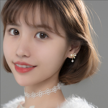 Naušnice s mašnicom – bijela bakar sa srebrnom iglom, elektroplatiranje, ženski modni nakit