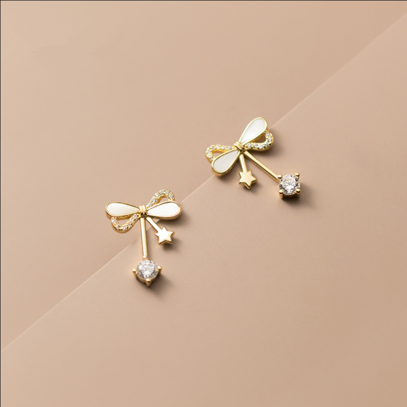 Naušnice s mašnicom – bijela bakar sa srebrnom iglom, elektroplatiranje, ženski modni nakit