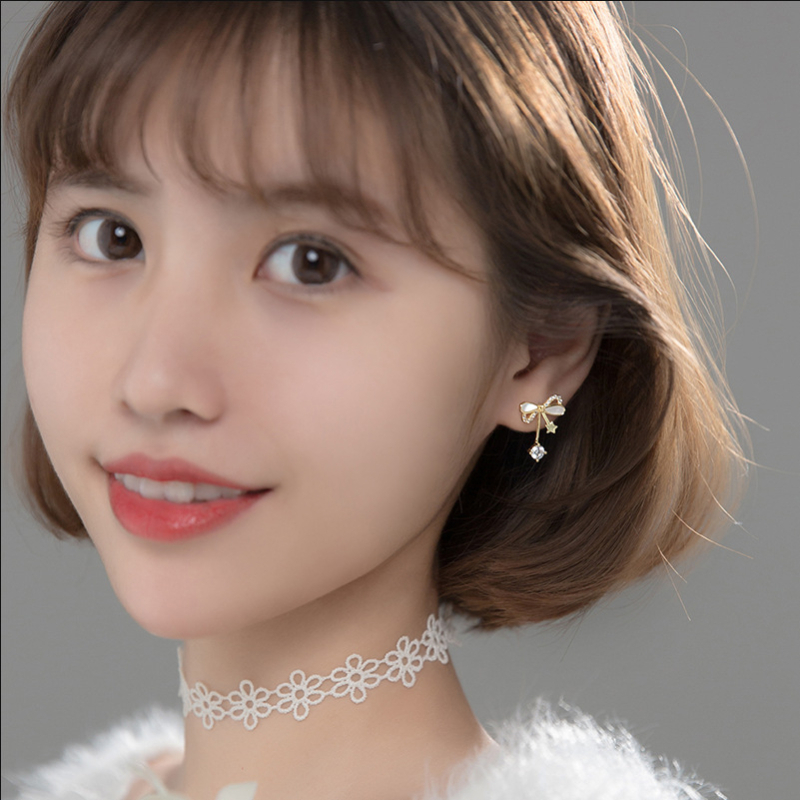 Naušnice s mašnicom – bijela bakar sa srebrnom iglom, elektroplatiranje, ženski modni nakit