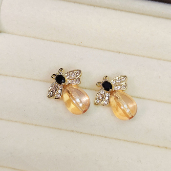 Herakati Pozlaćene bakrene naušnice sa srebrnim postom 925, dizajn kristalnih perli u kružnom cvijetu s motivom pčele, lagani luksuzni stil