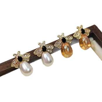 Herakati Pozlaćene bakrene naušnice sa srebrnim postom 925, dizajn kristalnih perli u kružnom cvijetu s motivom pčele, lagani luksuzni stil