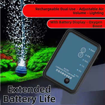 Двуфункционална презареждаща се кислородна помпа с LED осветление за риболов, USB помпа за кислород с многоскоростно регулиране