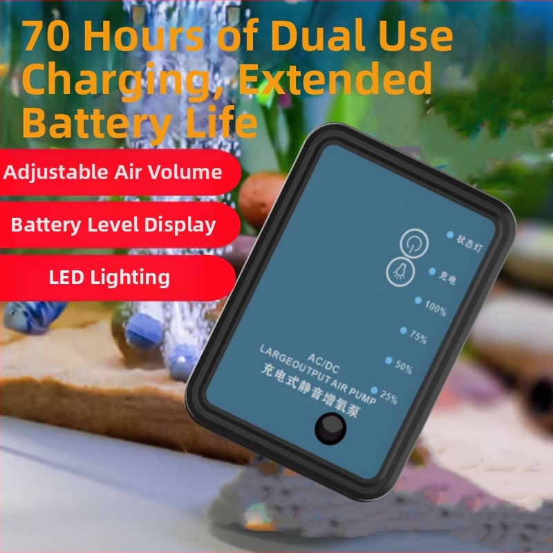 Двуфункционална презареждаща се кислородна помпа с LED осветление за риболов, USB помпа за кислород с многоскоростно регулиране