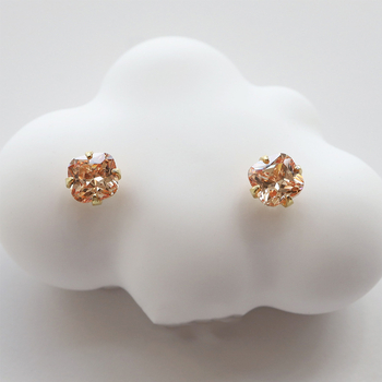 Naušnice od srebra 925 s citrinom, geometrijski kvadrat, četveroprugasti držač, ženski stil