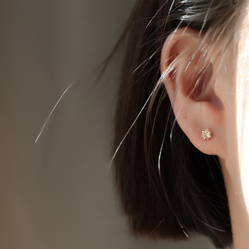 Naušnice od srebra 925 s citrinom, geometrijski kvadrat, četveroprugasti držač, ženski stil