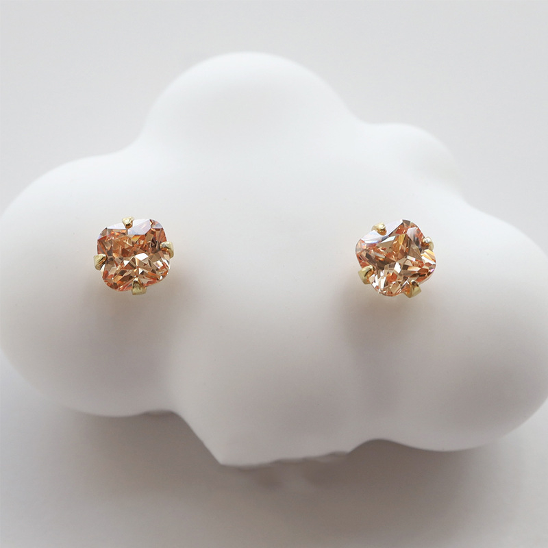 Naušnice od srebra 925 s citrinom, geometrijski kvadrat, četveroprugasti držač, ženski stil