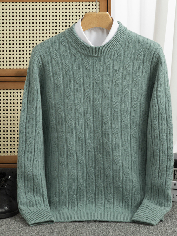 Muški vuneni džemper od 100% vuna, okrugli izrez, slobodan kroj, žakardni debeli pleteni, jesen-zima 2024