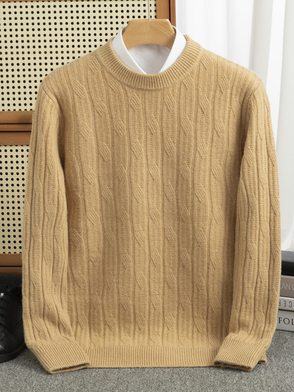 Muški vuneni džemper od 100% vuna, okrugli izrez, slobodan kroj, žakardni debeli pleteni, jesen-zima 2024