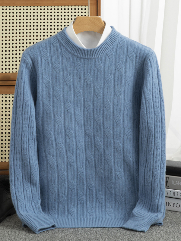 Muški vuneni džemper od 100% vuna, okrugli izrez, slobodan kroj, žakardni debeli pleteni, jesen-zima 2024