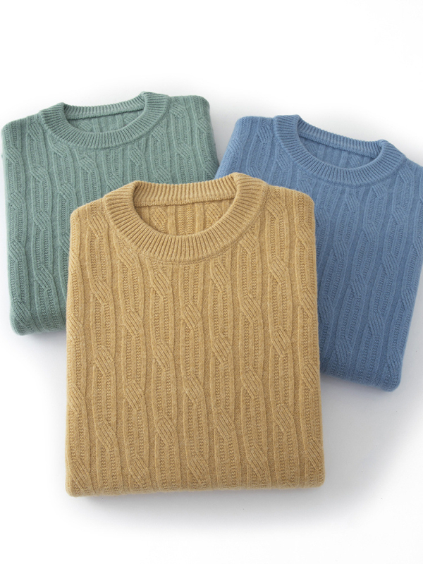 Muški vuneni džemper od 100% vuna, okrugli izrez, slobodan kroj, žakardni debeli pleteni, jesen-zima 2024