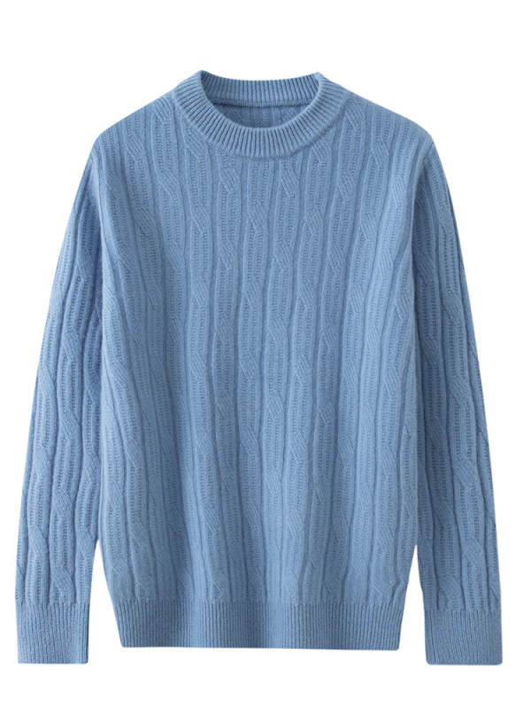 Muški vuneni džemper od 100% vuna, okrugli izrez, slobodan kroj, žakardni debeli pleteni, jesen-zima 2024