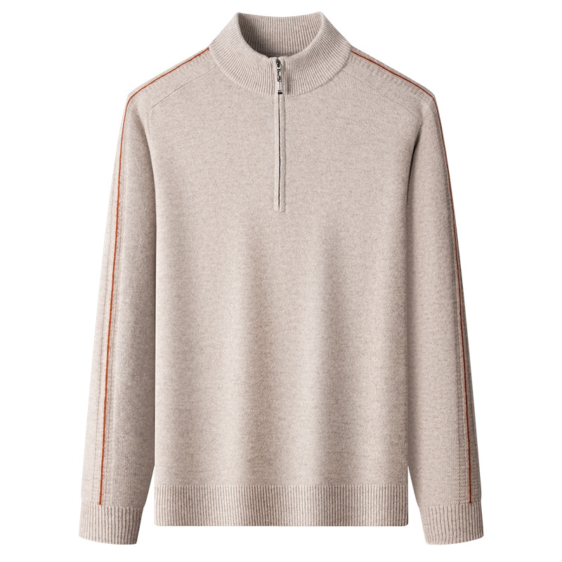 Muški džemper s zipom i polukrutim ovratnikom, džakard uzorak, debeli pleteni, dugi rukavi, zimski stil, 90% vuna / 10% kašmir