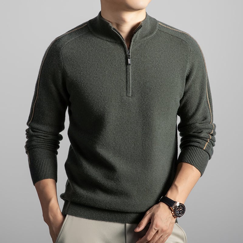 Muški džemper s zipom i polukrutim ovratnikom, džakard uzorak, debeli pleteni, dugi rukavi, zimski stil, 90% vuna / 10% kašmir