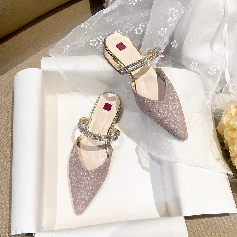 Baotou sandale, korejskog stila, gornji dio sa šljokicama, gumena podloga, klinasti potplat, zatvaranje jednim trakom, debljina potplata 0–3 cm, proljeće 2025