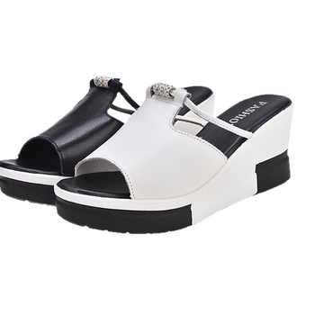 Ženske ljetne sandale sa kristalima, platforma s klinom, PU gornji dio i PU potplat, casual stil