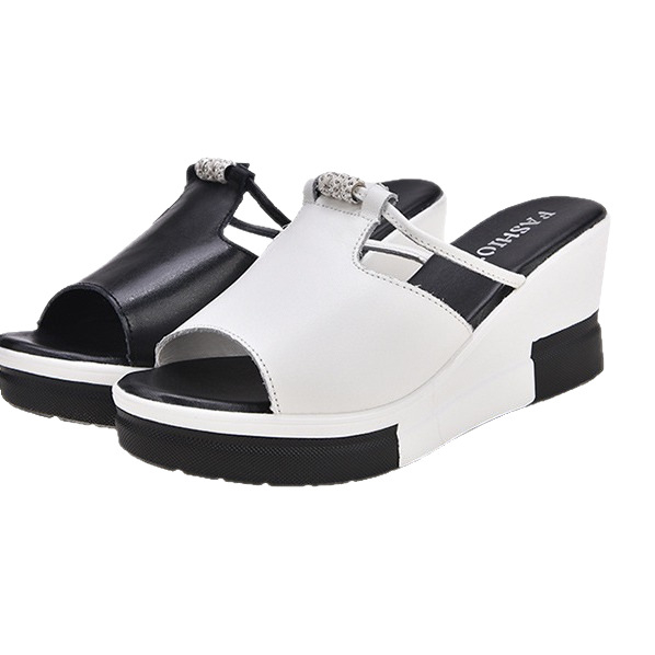 Ženske ljetne sandale sa kristalima, platforma s klinom, PU gornji dio i PU potplat, casual stil