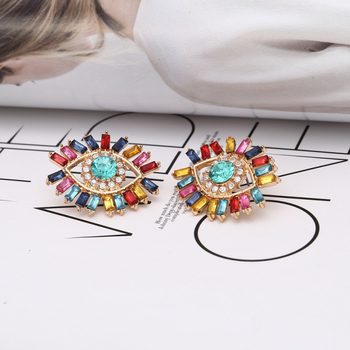 Naušnice tip stud od legure s dijamantnim premazom, Oko đavla, dizajn crtani lik, nehrđajući čelik šiljak, brend VODESHANLIWEN