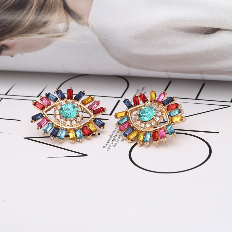 Naušnice tip stud od legure s dijamantnim premazom, Oko đavla, dizajn crtani lik, nehrđajući čelik šiljak, brend VODESHANLIWEN