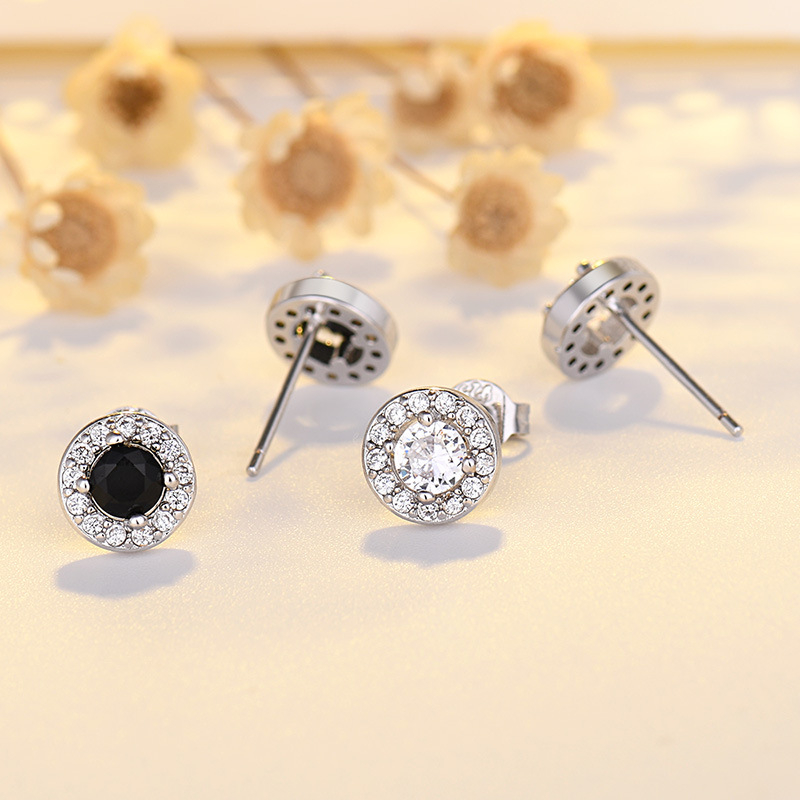 Bakarne kružne geometrijske naušnice s cirkonima - elektroplating završnica, japansko-korejski stil