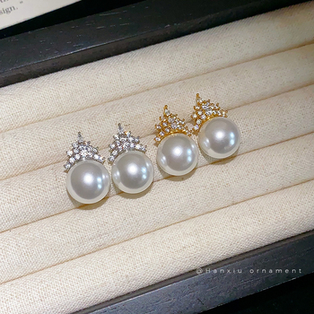 Naušnice od imitacijskih perli, kruna s cirkonijem, geometrijski stil, lagani luksuz za žene