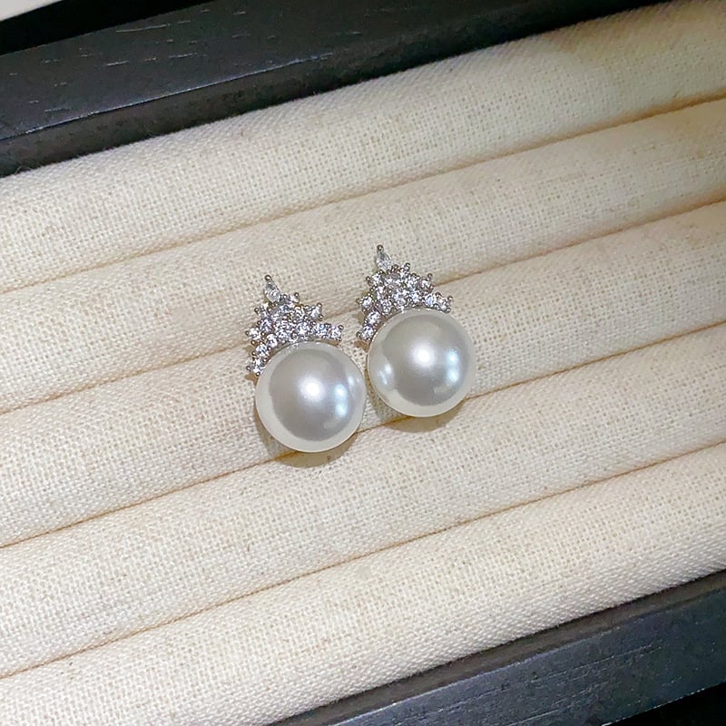Naušnice od imitacijskih perli, kruna s cirkonijem, geometrijski stil, lagani luksuz za žene