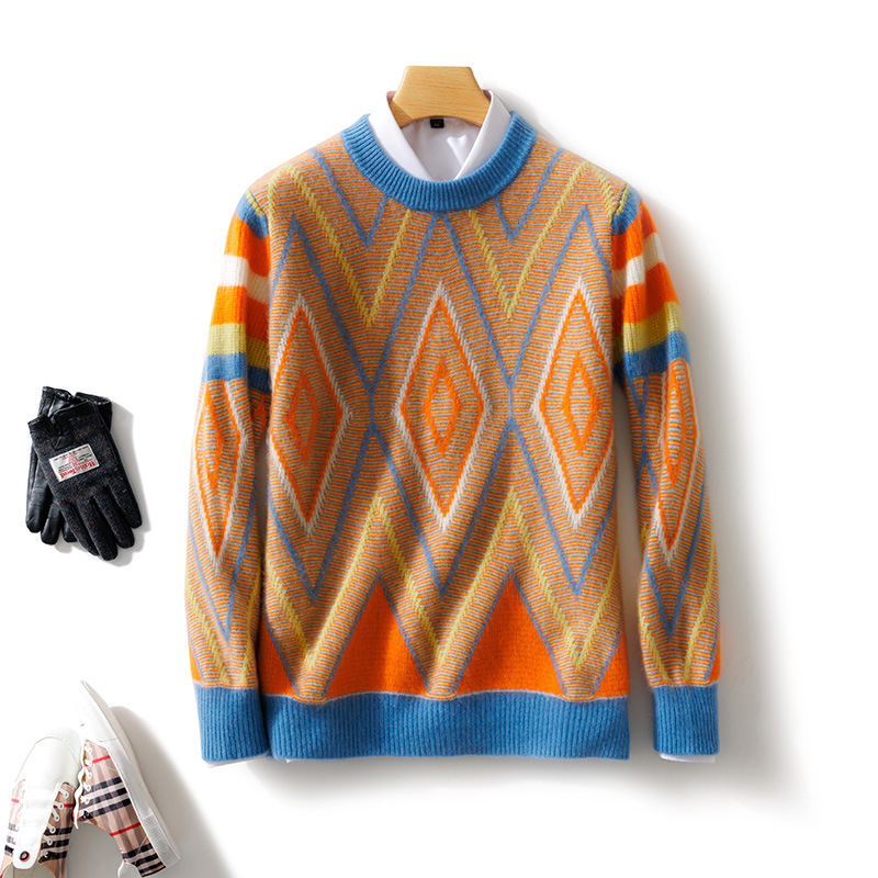 Muški vuneni džemper s okruglim izrezom, slobodan kroj, dugi rukavi, 100% vuna, pleteni