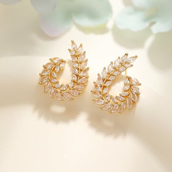 Naušnice s motivom pšenice i mikro cirkonima, bakar pozlaćen, ušna šipka od srebra 925, lagani luksuzni stil, jesen 2025