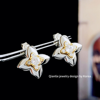 Naušnice s motivom četverolistnog cvijeta, geometrijski oblik, bakar, elektroplating, štipovi od srebra 925, marka Aobier