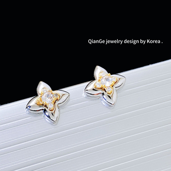 Naušnice s motivom četverolistnog cvijeta, geometrijski oblik, bakar, elektroplating, štipovi od srebra 925, marka Aobier