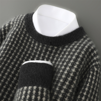 Muški pulover od 100% vune, jacquard pletenje, debeli, udoban kroj, okrugli ovratnik