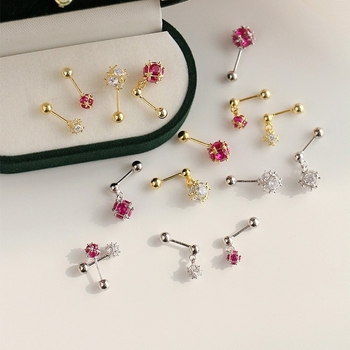 Bakrene elektroplatinirane geometrijske naušnice sa vijčanim zatvaračem, dijamantna kugla, korejski stil, ljeto 2023