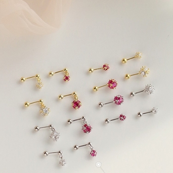 Bakrene elektroplatinirane geometrijske naušnice sa vijčanim zatvaračem, dijamantna kugla, korejski stil, ljeto 2023