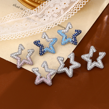 Réz Csillag Alakú Fülbevaló Cirkóniával Nőknek – Divat Ékszer, Csillag Formájú, Nyár 2025