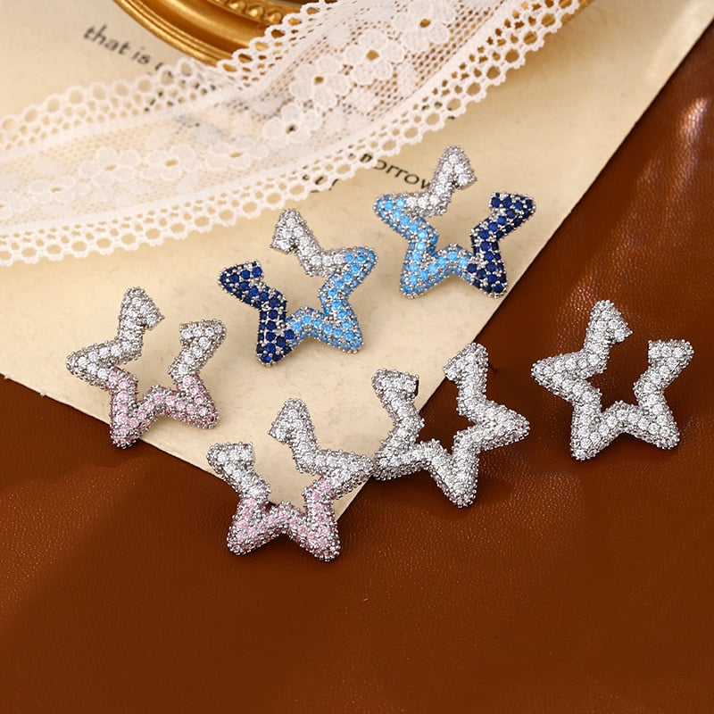 Réz Csillag Alakú Fülbevaló Cirkóniával Nőknek – Divat Ékszer, Csillag Formájú, Nyár 2025