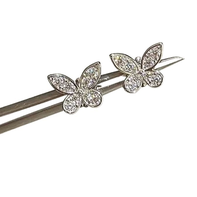 Naušnice s motivom mini leptira i cirkonima, postava od srebra 925 s pozlacenim bakrom, dijamantna obrada, za žene