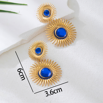 Női fülbevalók — Geometrikus, kör alakú napvirág köves fülbevaló, divatos és sokoldalú (Anyag: vasötvözet; Fülbevaló tű anyaga: rozsdamentes acél; Bevonat: elektroplating; Márka: Yibanglong)