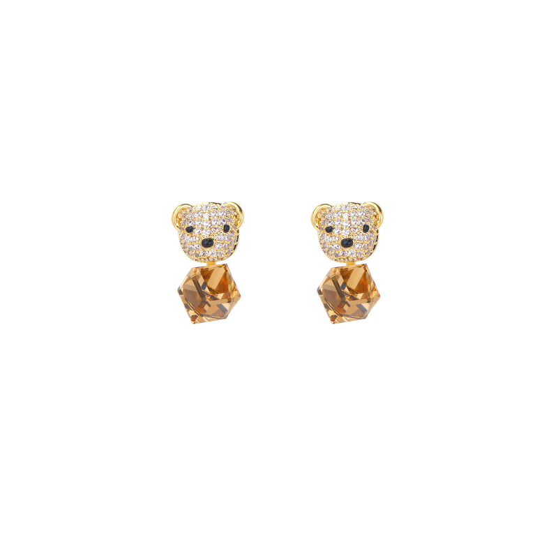 Fülbevalók kismedve formájú, rézötvözet alapú, ezüst 925 tűvel, elektroplakálás, könnyed luxus stílus